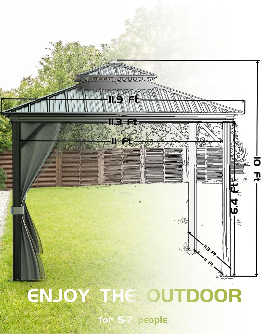 GarveeLife Outdoor Gazebo 12x12 Hardtop, Aluminum Frame Permanent Pavilion with Double Roof, Mosquito Netting & Privacy Curtains for Patio, Garden, Deck, Lawn and Backyard Parties