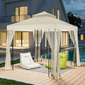 8x8 Outdoor Gazebo Tent with Netting and Corner Shelves, Double Roof Patio Gazebo with Soft Fabric Top, Outdoor Pavilion for Backyard Patio Garden Lawn, Beige