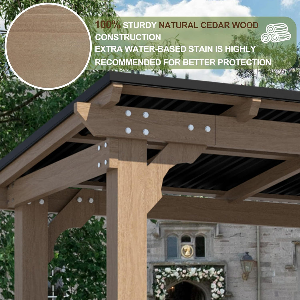 MUPATER 8 x 5 FT Outdoor Wooden Grill Gazebo with Sloping Metal roof, Heavy Duty BBQ Gazebo, Cedar Frame Pavilion with 2 Side Storage Shelves, BBQ Canopy for Patio, Lawn, Garden, Deck