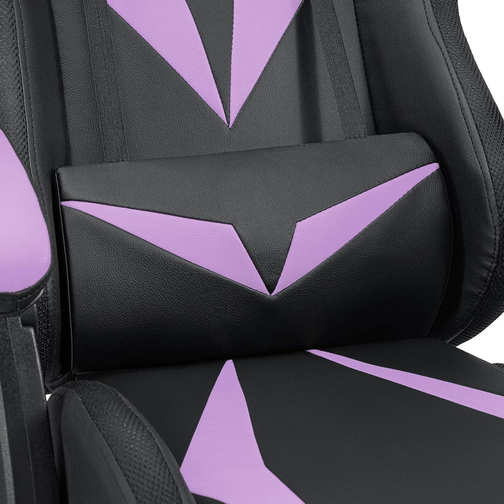 HOFFREE RGB Gaming Chair with Speakers and Massage Ergonomic Computer Chair with Lights and Footrest Reclining Video Game Chairs for Adults Purple and Black