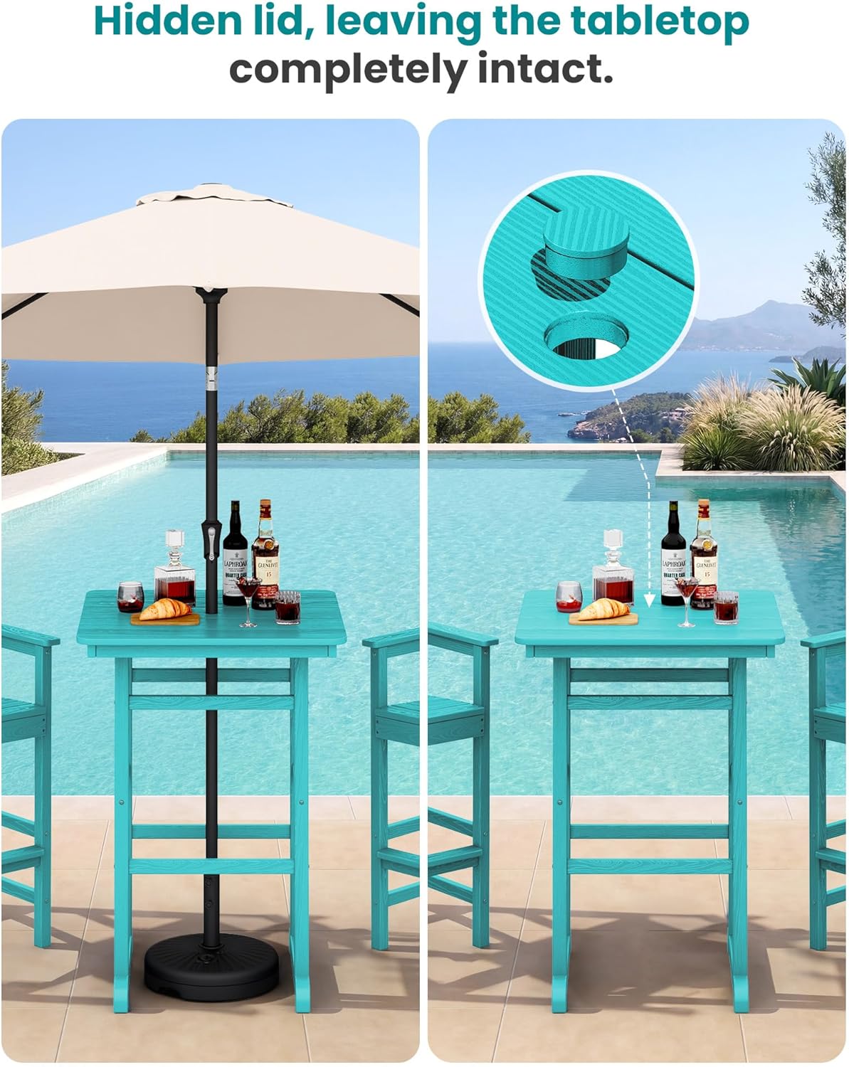 SERWALL 5 Pieces Adirondack Bar Chairs Set, HDPE Outdoor Barstool Furniture, Aruba