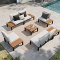 Sophia & William 7 Piece Metal Outdoor Sectional Sofa with Cushion, Patio Furniture Set with 4 x Single Sofa with Side Table, 2 x Coffee Table, Modern L-Shape Outdoor Couch for Deck Garden Backyard