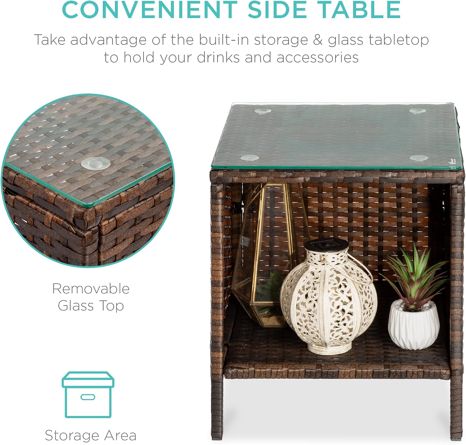 Best Choice Products 3-Piece Outdoor Wicker Conversation Bistro Set, Space Saving Patio Furniture for Garden w/Side Table - Brown/Navy