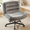 COMHOMA Cross Legged Office Chair with Wheels Armless-Office Desk Chair, Modern Vanity Computer Task Chairs for Home Bedroom, Comfortable Wide Seat for Lower Back Pain Relief, Soft Velvet, Gray