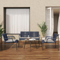 East Oak 4 Piece Patio Furniture Set, Outdoor Furniture with PE Wicker Rattan Chairs and Coffee Table, Modern Patio Conversation Set with Soft Pad for Garden, Backyard and Porch, Navy Blue