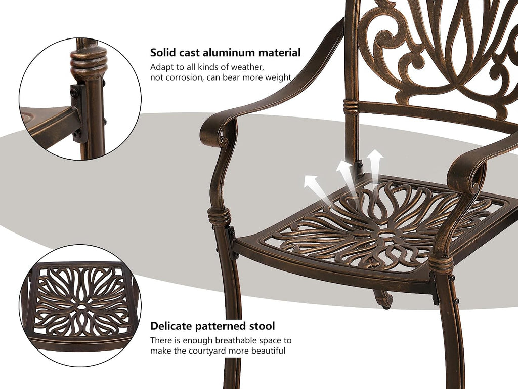 Grepatio 9 Piece Cast Aluminum Patio Furniture Set Outdoor Dining Set Bistro Furniture Set with 8 Armchairs and Dining Table, 8 Cushions for Backyard Garden Poolside (Without Cushion)