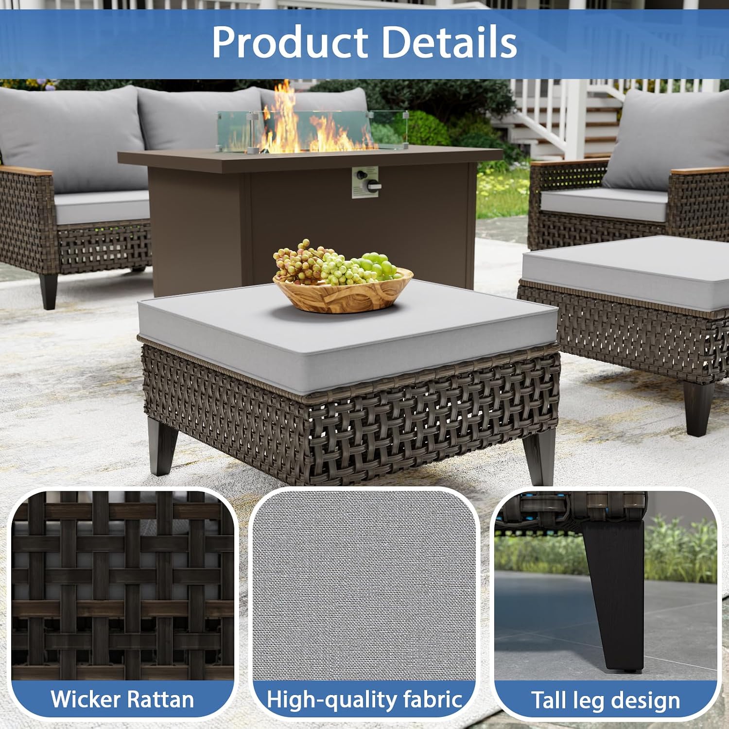 7 Piece Patio Furniture Set, All-Weather Wicker Rattan Outdoor Sectional Sofa Set with High Backrest and Thick Cushions for Garden, Porch, Poolside, Grey