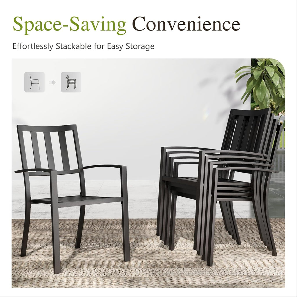 Sophia & William Round Patio Table and Chairs Set, Outdoor Dining Set for 6, 7 Piece Metal Patio Furniture, 54' Black Table(Stripe)