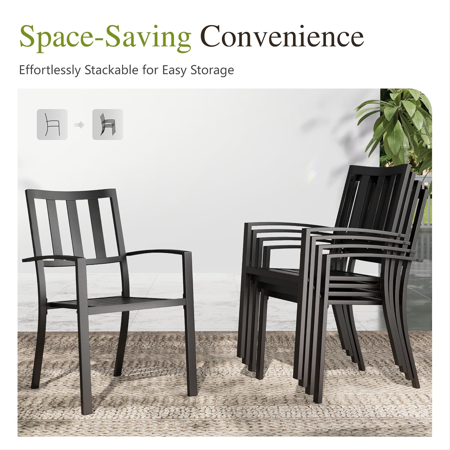 Sophia & William Round Patio Table and Chairs Set, Outdoor Dining Set for 6, 7 Piece Metal Patio Furniture, 54' Black Table(Stripe)