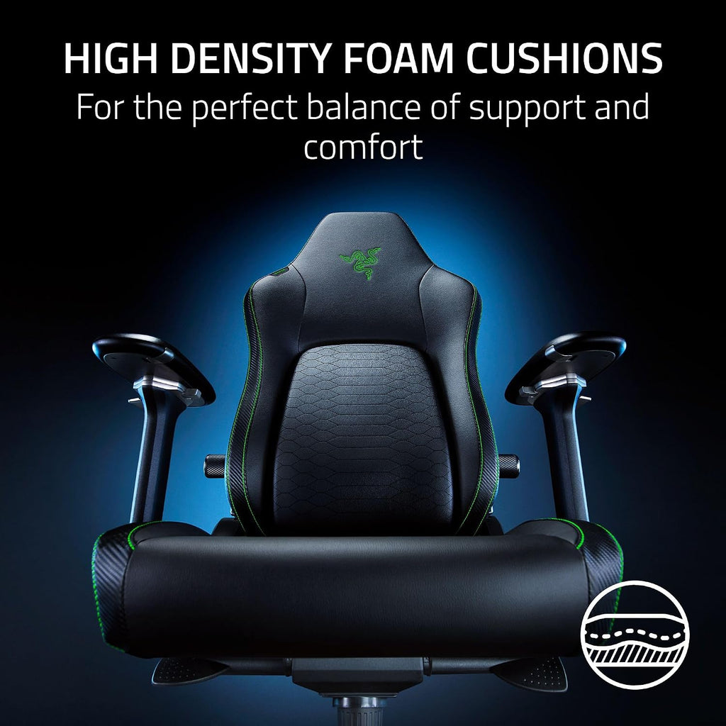 Razer Iskur V2 Gaming Chair: Adaptive Lumbar Support - Adjustable Lumbar Curve - High Density Foam Cushions - Reactive Seat Tilt &152-degree Recline - 4D Armrests - Synthetic Leather - Black