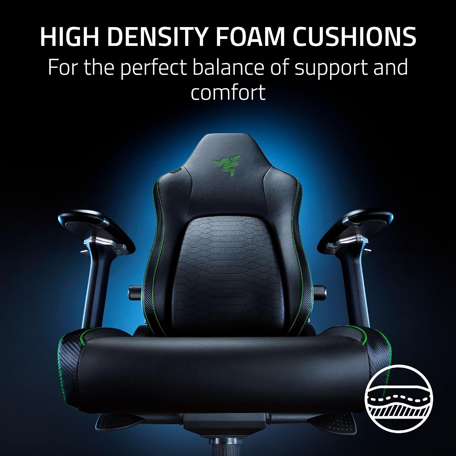 Razer Iskur V2 Gaming Chair: Adaptive Lumbar Support - Adjustable Lumbar Curve - High Density Foam Cushions - Reactive Seat Tilt &152-degree Recline - 4D Armrests - Synthetic Leather - Black