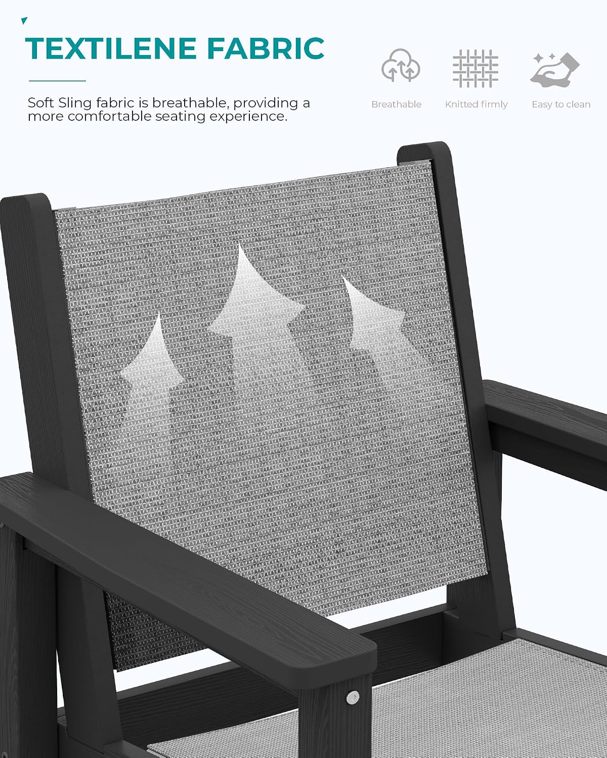 SERWALL Textilene Adirondack Bar Chairs Set of 2, Tall Adirondack Bar Height Chairs, Sling Balcony Adirondack Chairs, Weather Resistance Resin Outdoor Bar Height Stools, Black
