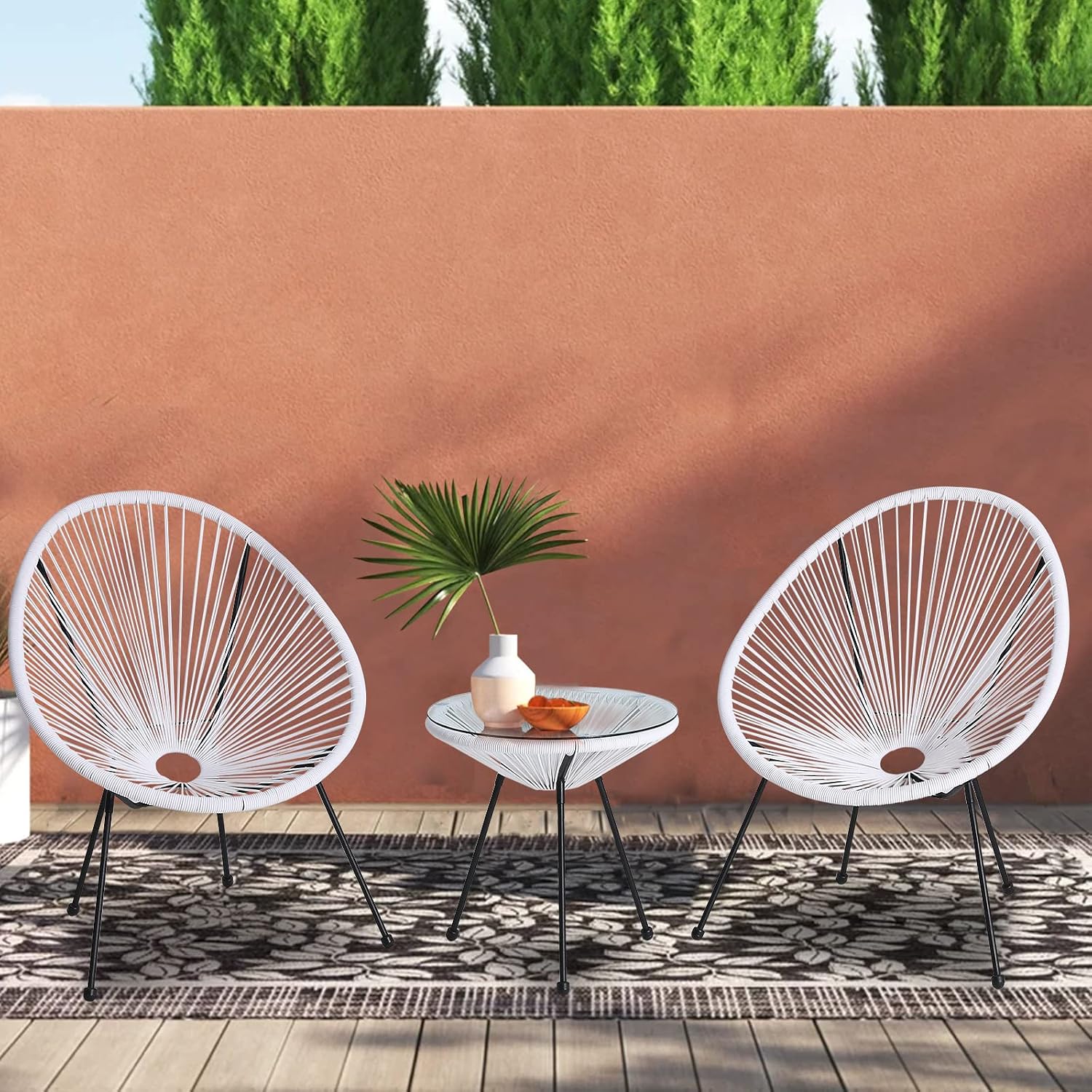 ABCCANOPY 3-Piece Patio Furniture Set,Acapulco Chair Conversation Bistro Set, Indoor&Outdoor All-Weather Patio Furniture Sets with Glass Top Table