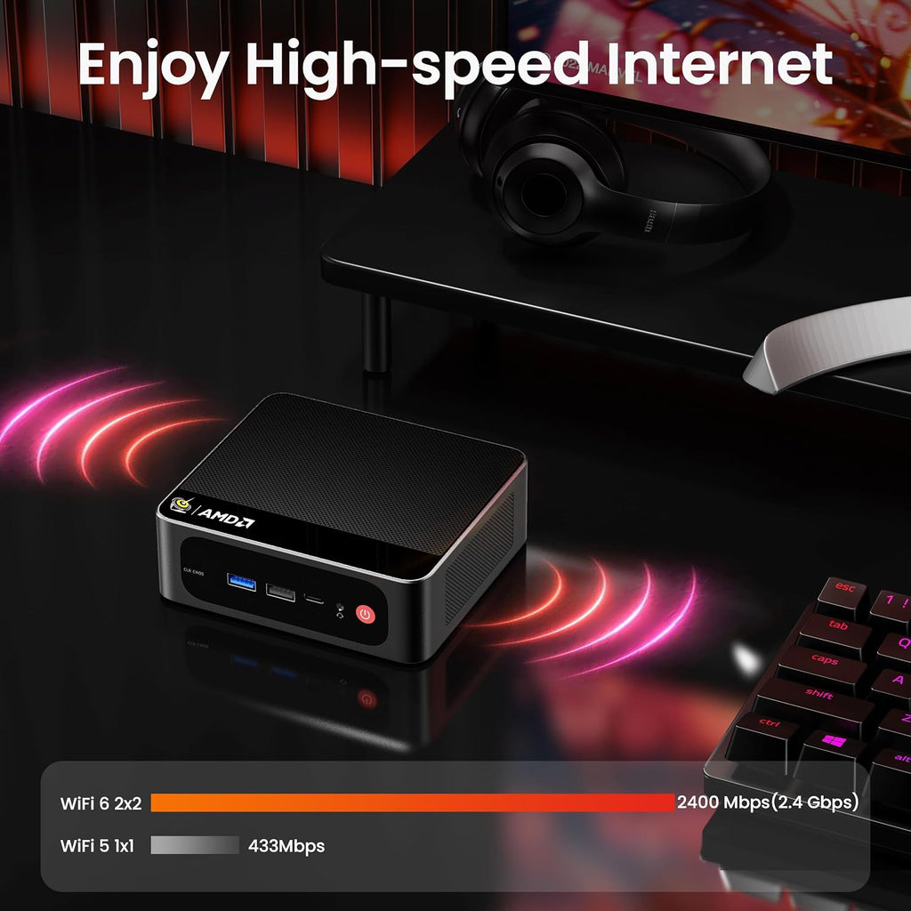 Beelink SER5 Max Mini PC, 7735HS AMD Ryzen R7 (8C/16T,Up to 4.75GHz) 24GB LPDDR5 1TB PCle4.0 SSD Mini Computer, Radeon 680M 12CU 2200MHz, 2.5G LAN/BT5.4/Wifi6,HDMI/DP/Type-c/4K Triple Display Micro PC