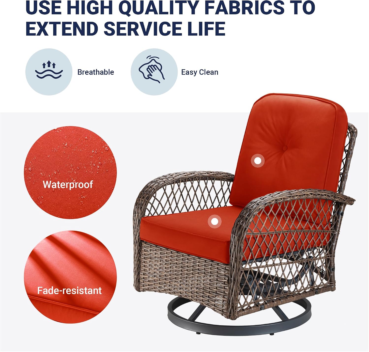 Allewie Patio Furniture Set, 3 Piece Wicker Patio Bistro Set Swivel Rocking Chairs Set of 2 with Coffee Table Outdoor Rattan Conversation Chairs for Porch Backyard Poolside, Red