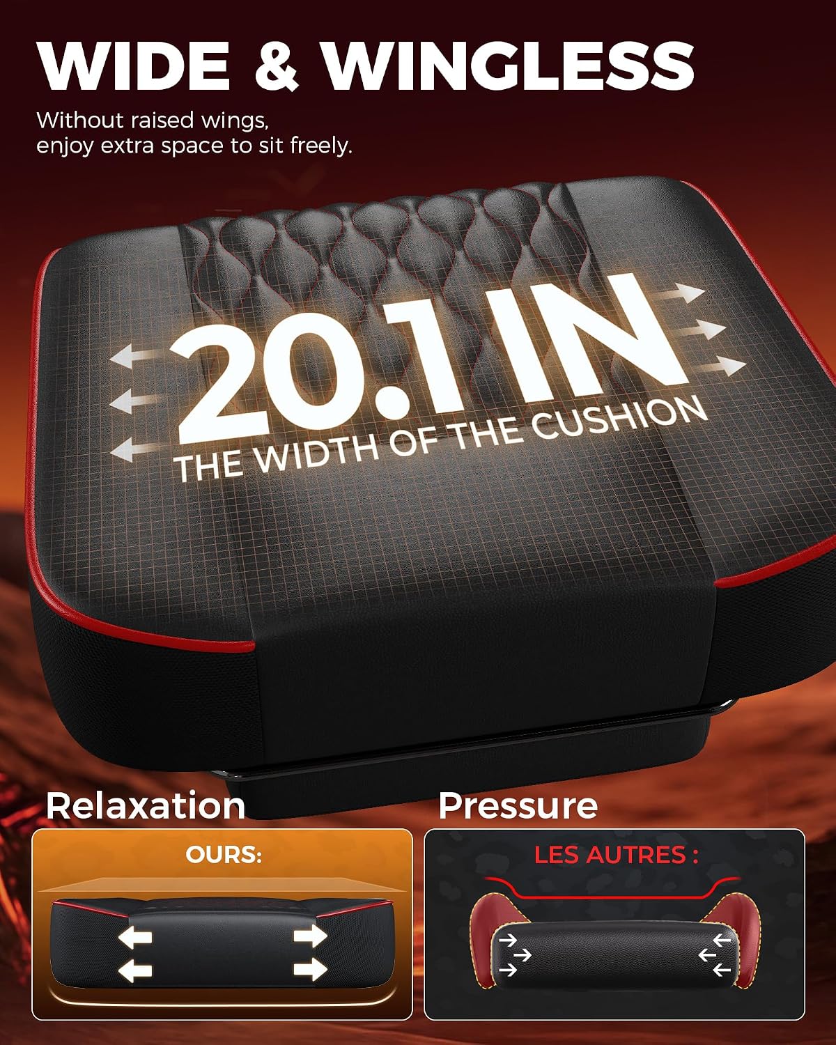GTPLAYER Big and Tall Gaming Chair with Footrest, Ergonomic Office Desk Chair with 4.4in Thick Cushion and Wide Wingless Seat, Comfortable Leather Computer Chair, Predator Series, Black Red