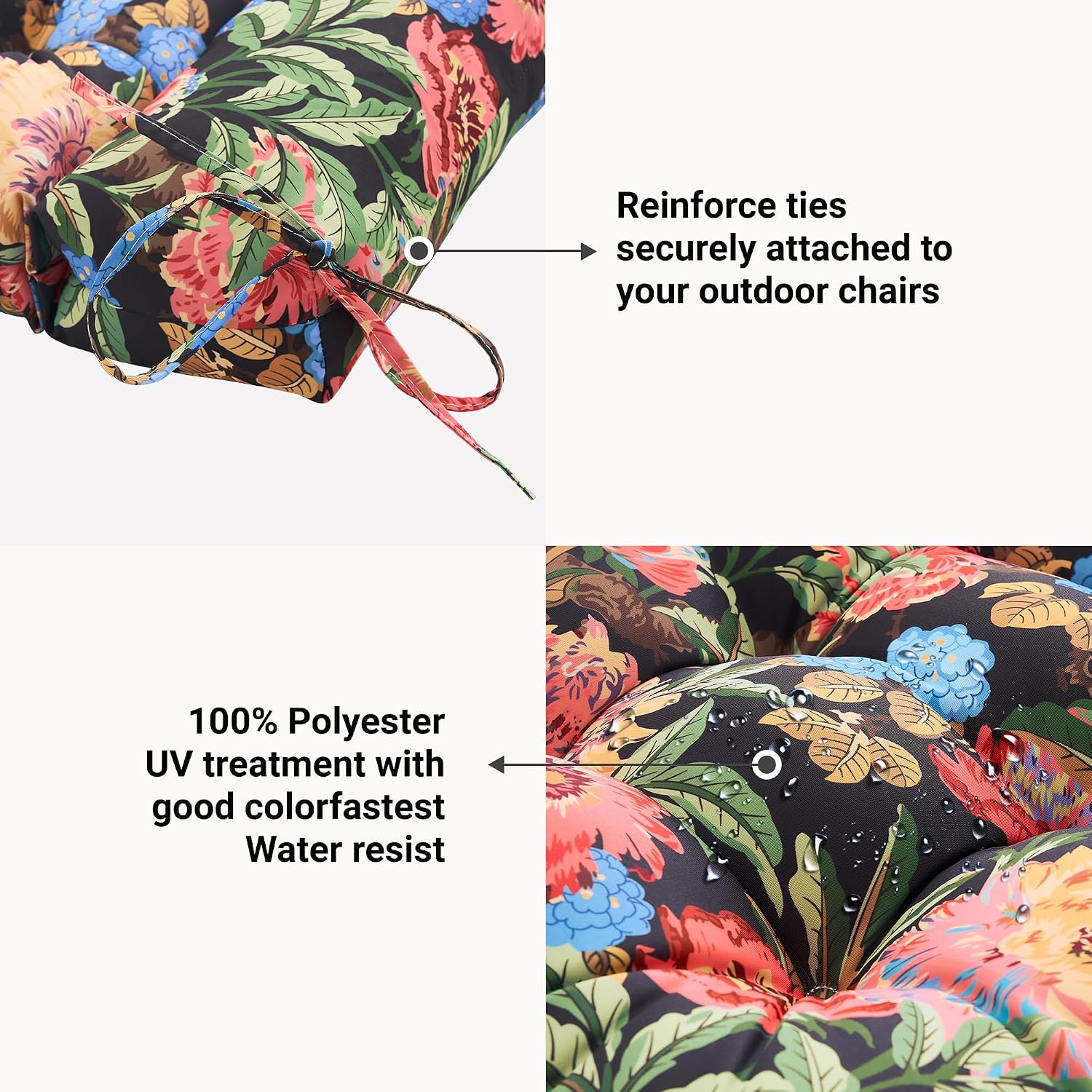 ARTPLAN Outdoor Chair Cushion,Tufted Adirondack Patio Chair Cushion,Wicker High Back Outdoor Seat Cushion,Set of 4,44' L x 21' W x 4' H (4 Pack),Floral