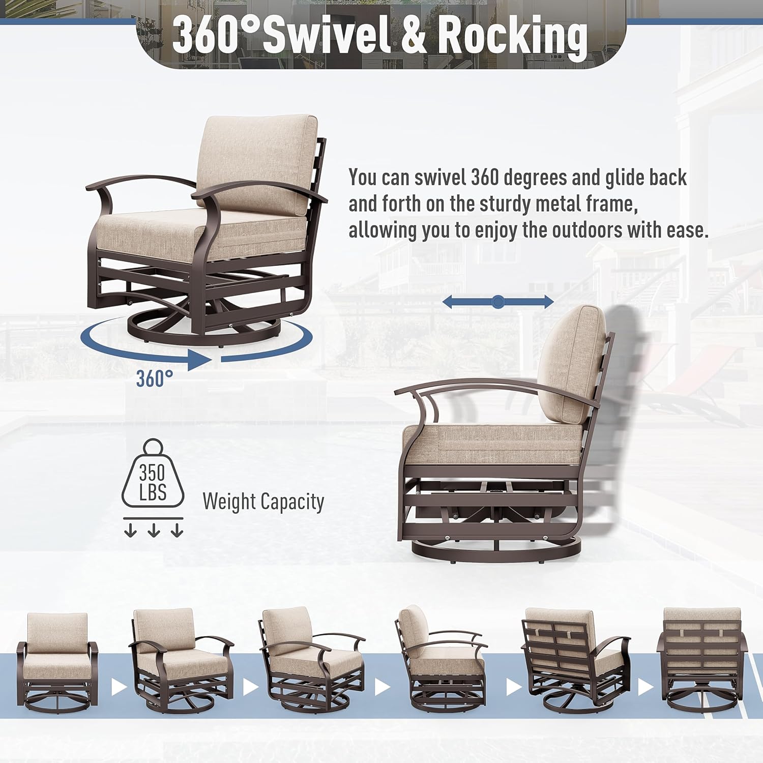 Kurapika 5 Pieces Patio Furniture Set, Outdoor Aluminum Swivel Gliders Rocker, Patio Bistro Set Rocking Chair with Thickened Cushions and Side Table(Sand)