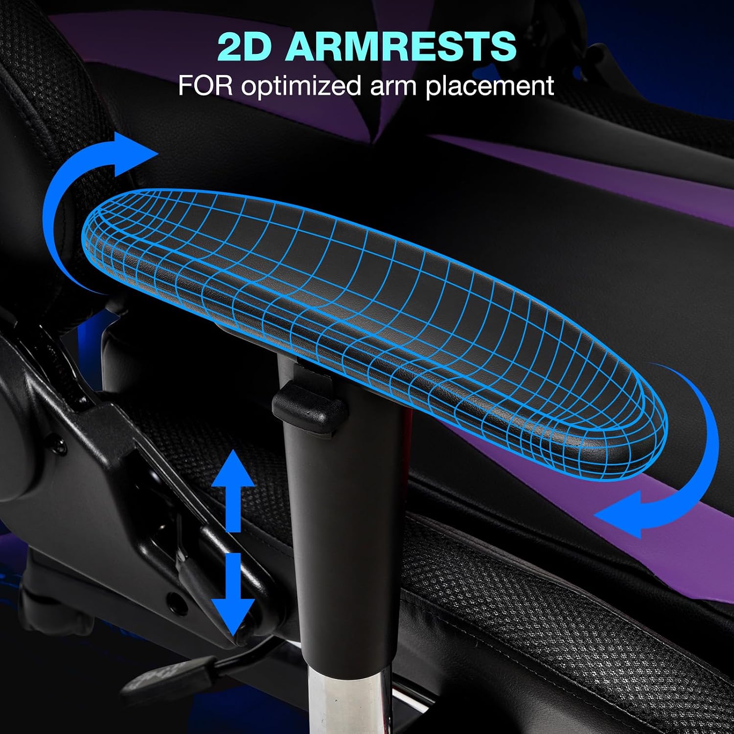 HOFFREE Gaming Chair with Bluetooth Speakers and Led Lights Massage Video Game Chair with Footrest Reclining High Back Computer Gamer Chair Purple and Black