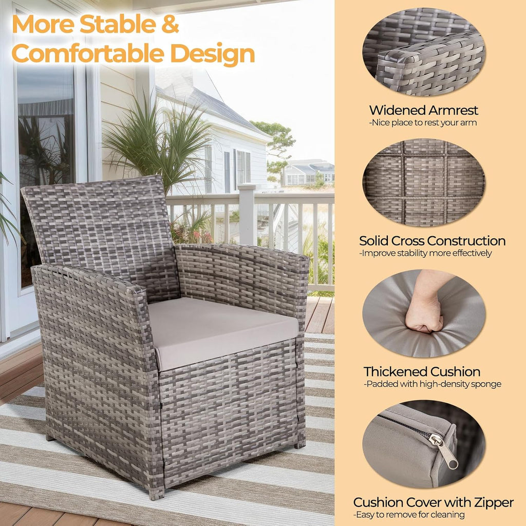 FHFO 4 Piece Outdoor Patio Furniture Sets, Wicker Sectional Conversation Sofa Set, Rattan Table and Chairs and Loveseat with Cushions for Outside Balcony Porch Backyard (Gray-Gray)