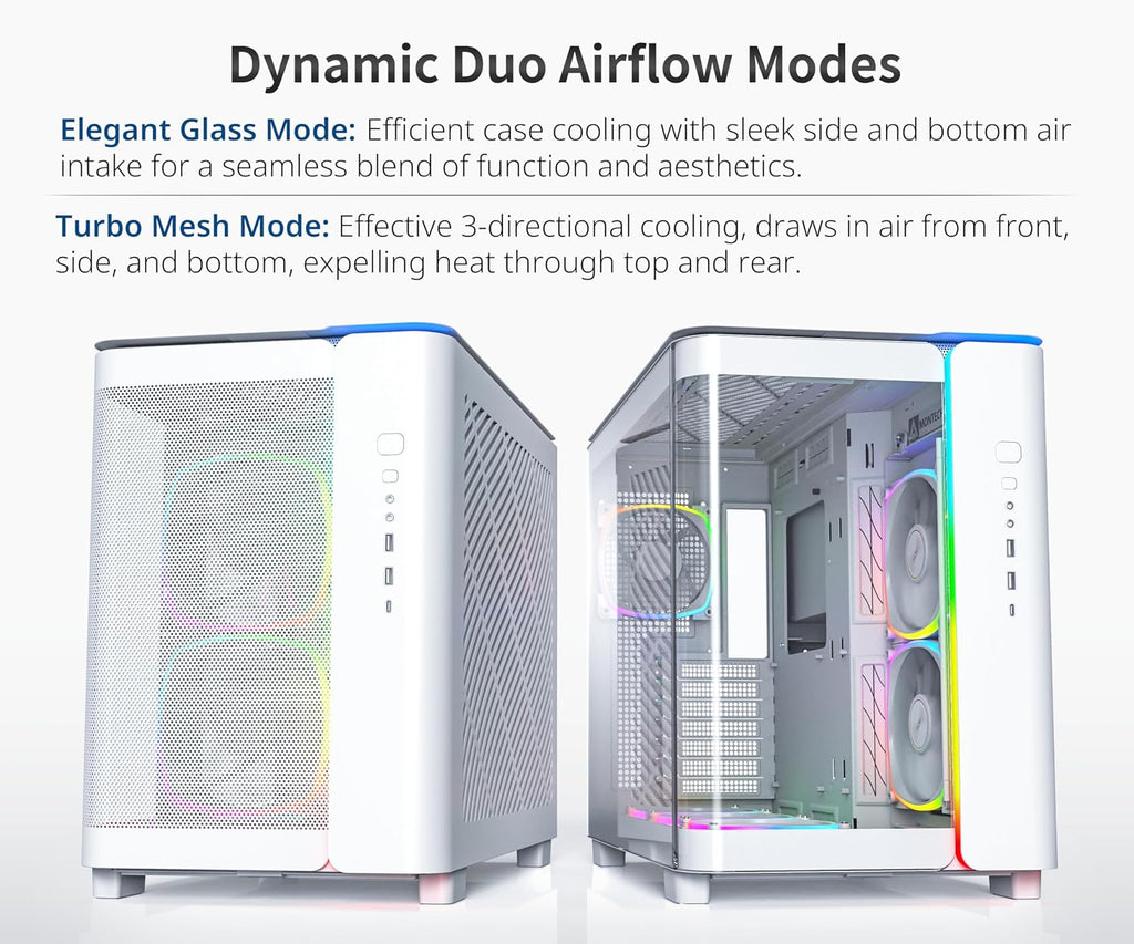 MONTECH King 95 PRO Dual-Chamber ATX Mid-Tower PC Gaming Case, High-Airflow, Toolless Panels, Sturdy Curved Tempered Glass Front, Six ARGB PWM Fan Pre-Installed with Fan Hub, King 95 PRO White US