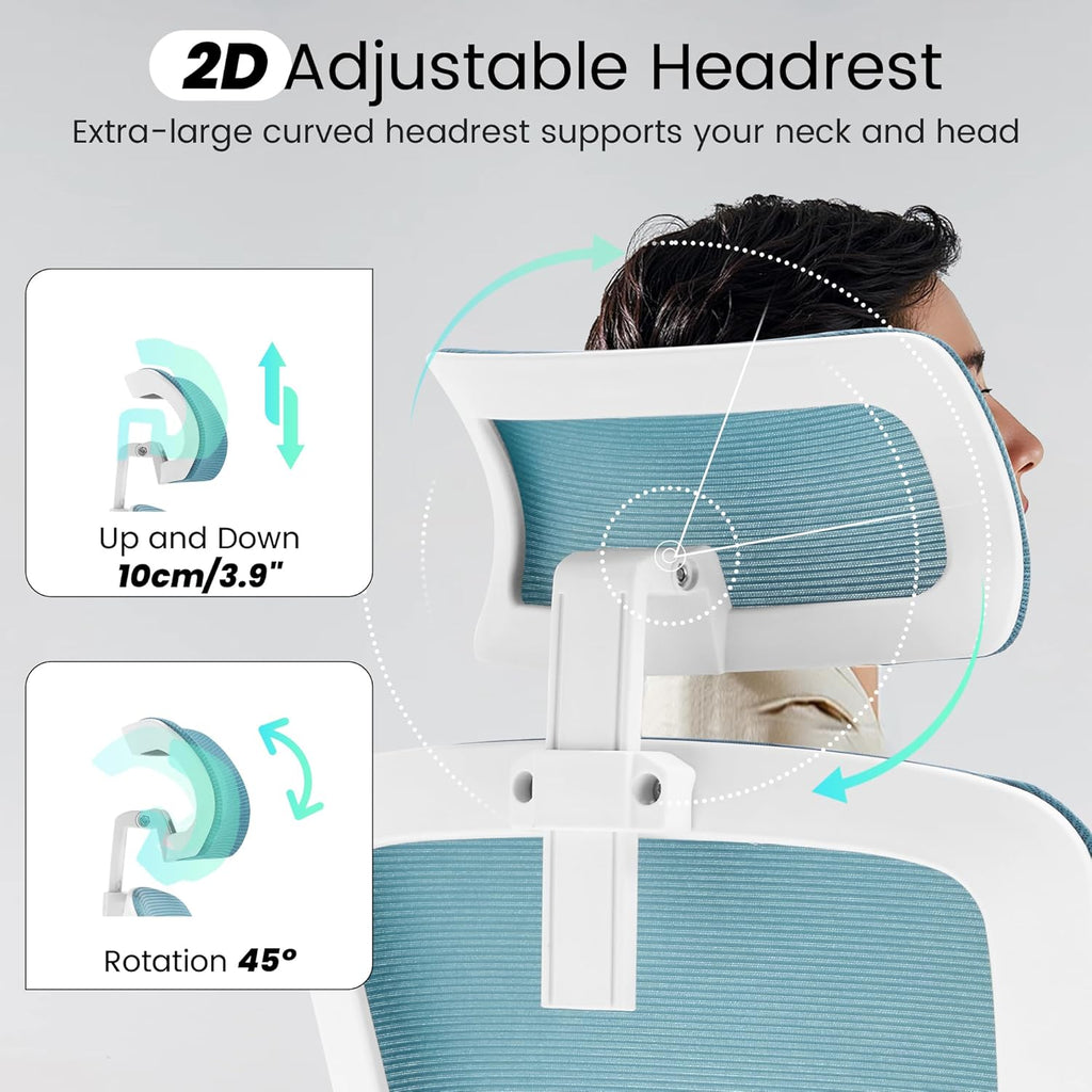 Fizzin Ergonomic Office Chair, 400 LBS Computer Chairs with Adjustable Lumbar Support, Breathable Mesh Desk Chair Ergonomic with Thickened Cushion, Comfy Home Office Desk Chair (Lake Blue)
