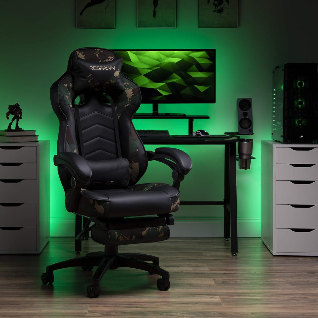 RESPAWN 110 Ergonomic Gaming Chair with Footrest Recliner - Racing Style High Back PC Computer Desk Office Chair - 360 Swivel, Adjustable Lumbar Support, Headrest Pillow, Padded Armrests - 2019 Camo