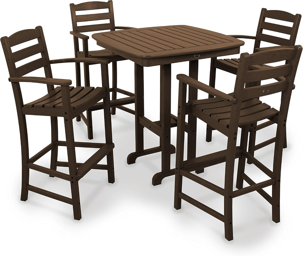 POLYWOOD La Casa Café Bar Set Mahogany - 5-Piece Outdoor Bar Height Patio Furniture - HDPE Bar Table and 4 Stools - Commercial Grade Pub Set for Deck, Balcony, Garden
