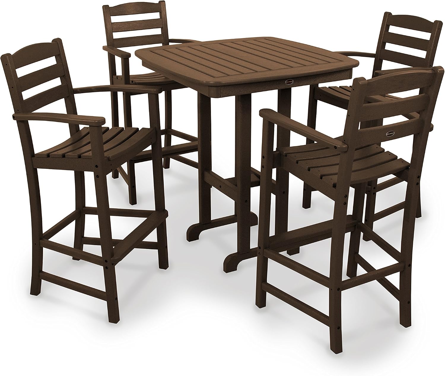 POLYWOOD La Casa Café Bar Set Mahogany - 5-Piece Outdoor Bar Height Patio Furniture - HDPE Bar Table and 4 Stools - Commercial Grade Pub Set for Deck, Balcony, Garden
