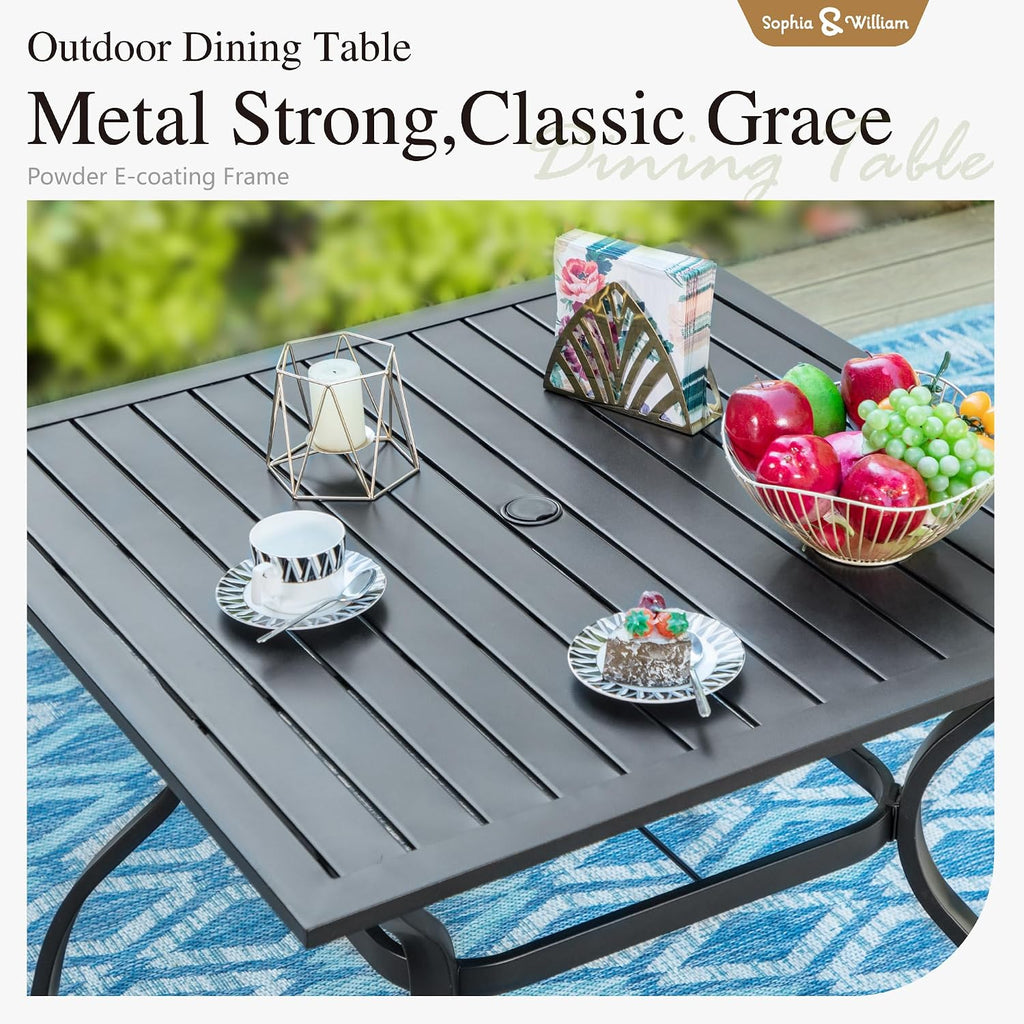 Sophia & William Patio Table and Chairs Set, Outdoor Dining Set for 4, 5 Piece Metal Patio Furniture, 37' Black Square Table(Beehive)