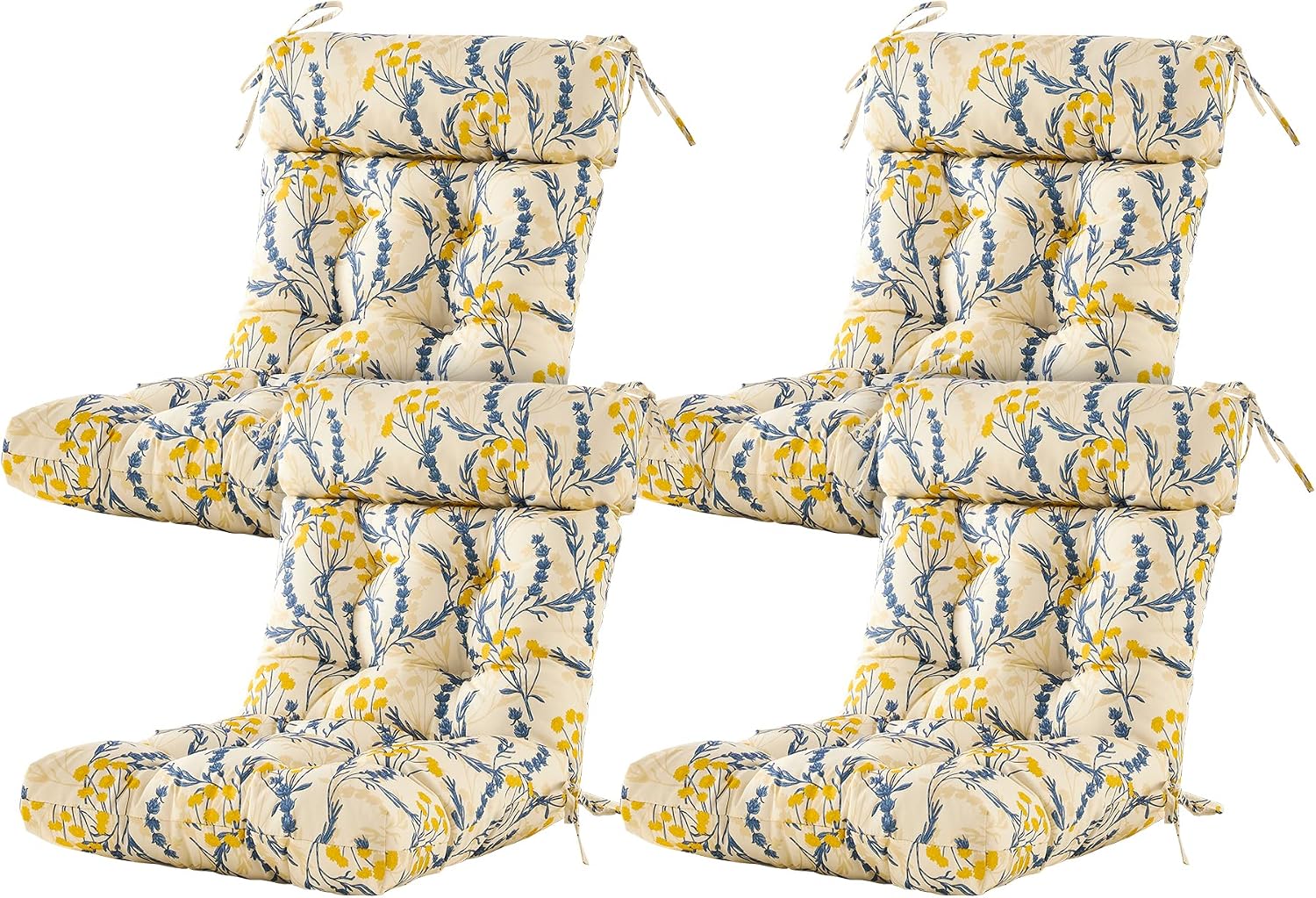 ARTPLAN Outdoor Chair Cushion,Tufted Adirondack Patio Chair Cushion,Wicker High Back Outdoor Seat Cushion,Set of 4,44' L x 21' W x 4' H (4 Pack),Floral