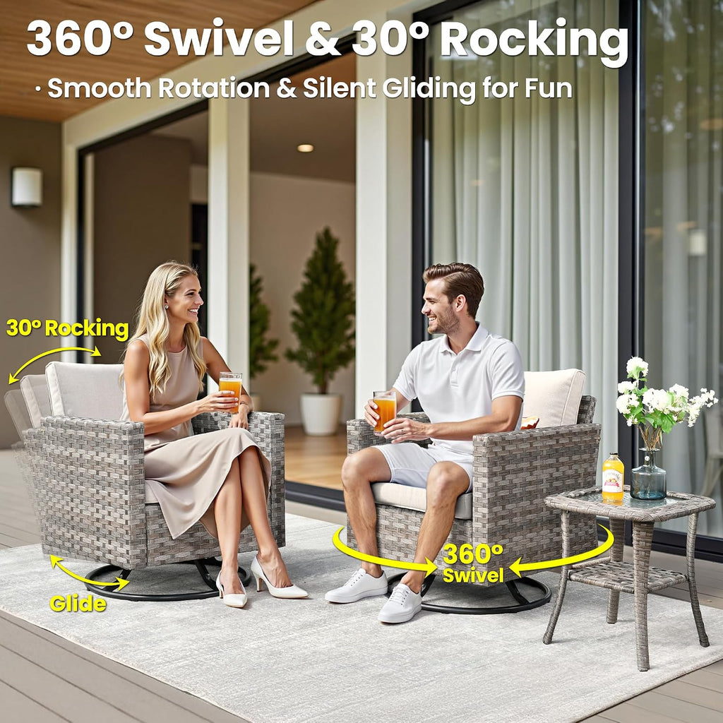 ovios 10 Pieces Patio Furniture Set, Outdoor Wicker Sectional Sofa with 30' Fire Pit Table Swivel Chairs, Modern Modular Deep Seat Rattan Couch Conversation Sets, Beige
