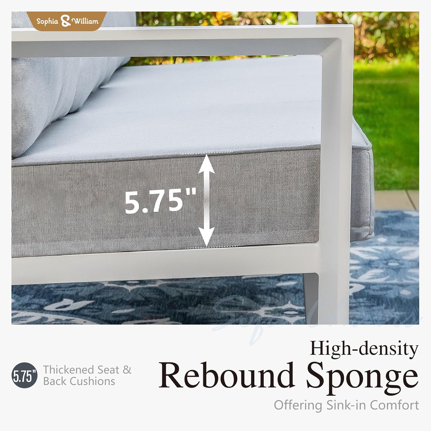 Sophia and William Aluminum Patio Furniture Set, 7 Seats Patio Conversation Set, Large Size and High Back Outdoor Couch