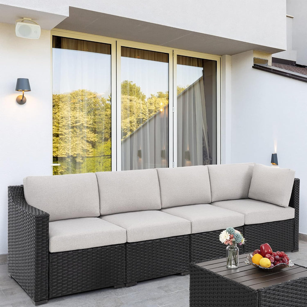 HAPPATIO 5 Piece Patio Conversation Set,All-Weather Patio Furniture Set,Outside Patio Furniture,4 Piece Outdoor sectional,PE Rattan Wicker Outdoor Sectional Sofa.(Brown/Grey)