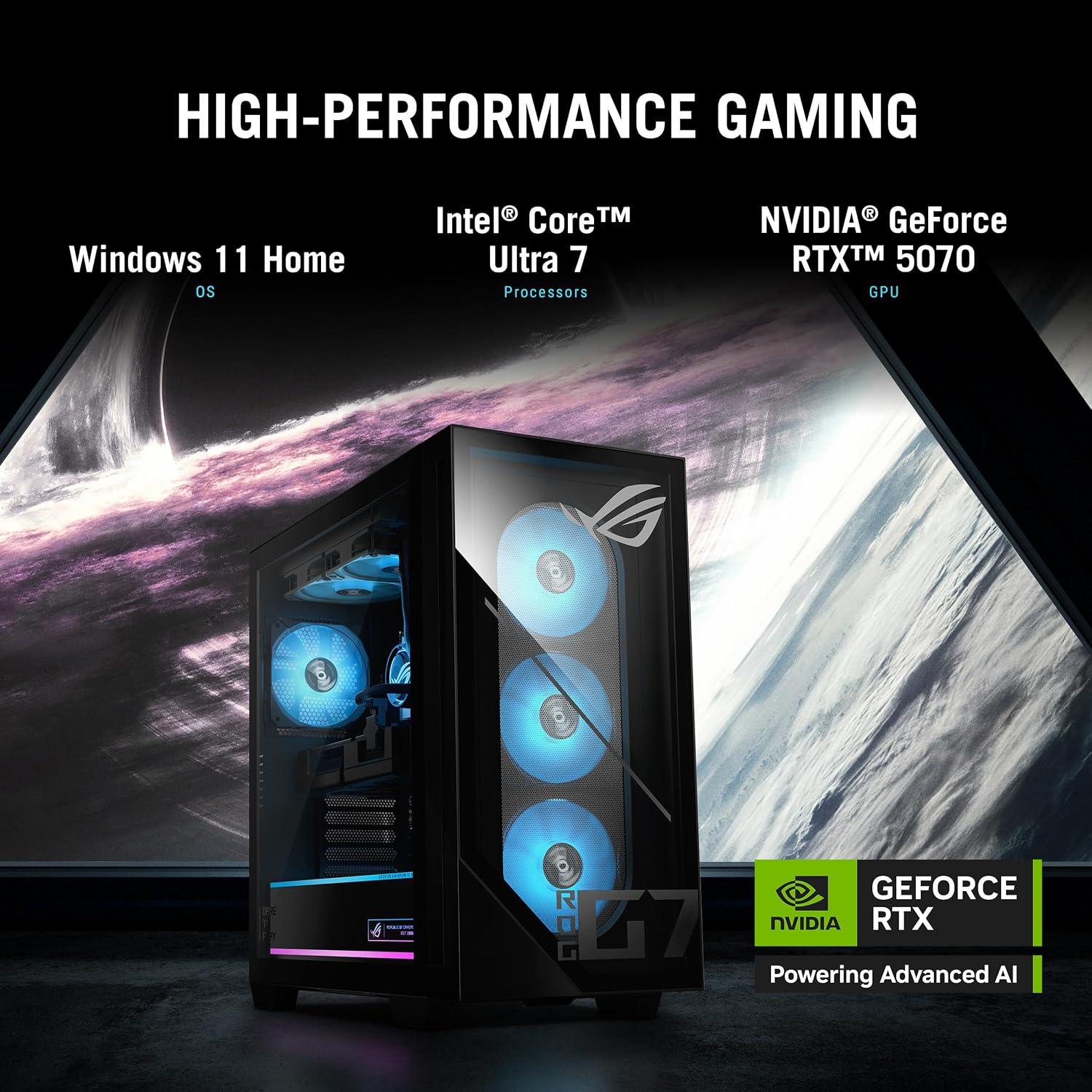 ASUS ROG G700 (2025) Gaming Desktop PC, Intel® Core™ Ultra 7 265F Processor, NVIDIA® GeForce RTX™ 5070, 1TB M.2 NVMe™ PCIe® 4 SSD, 16GB DDR5 RAM, Windows 11 Home, G700TF-DS774