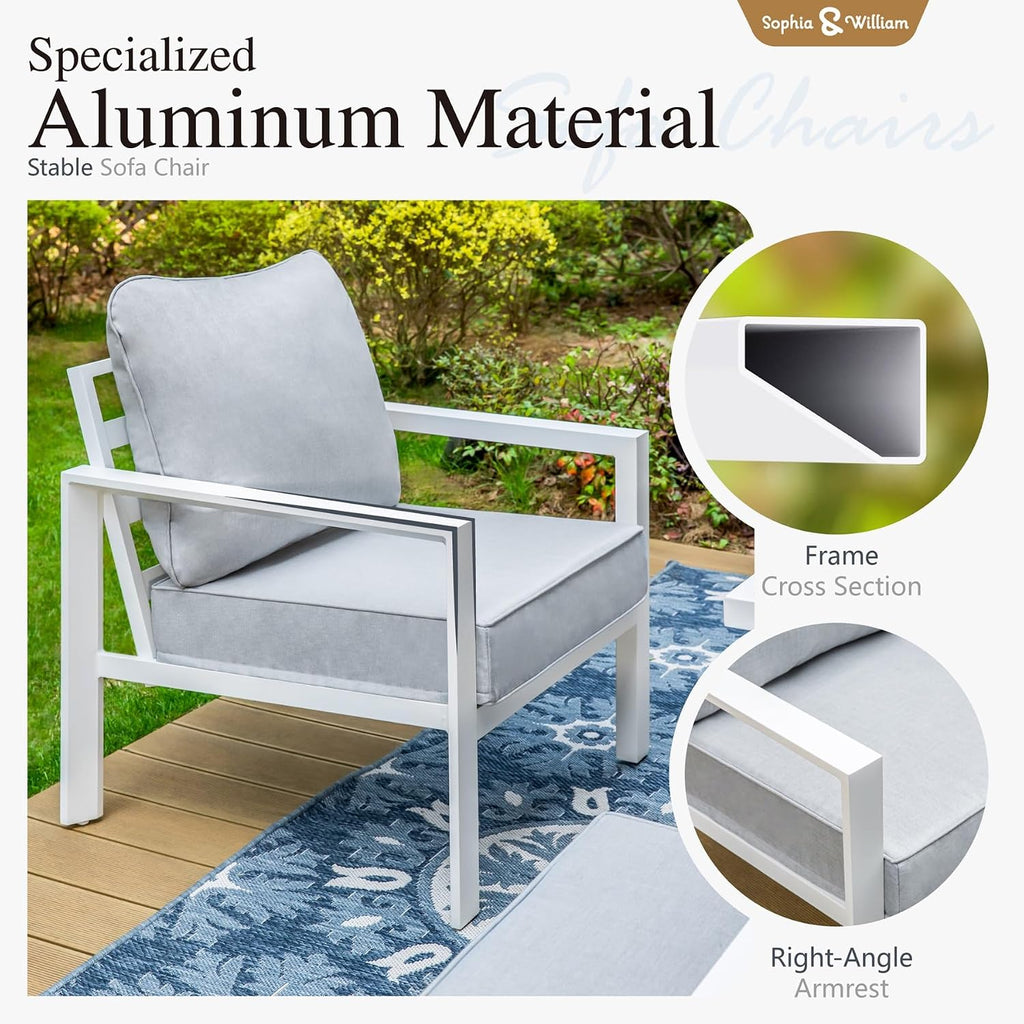 Sophia and William Aluminum Patio Furniture Set, 7 Seats Patio Conversation Set, Large Size and High Back Outdoor Couch