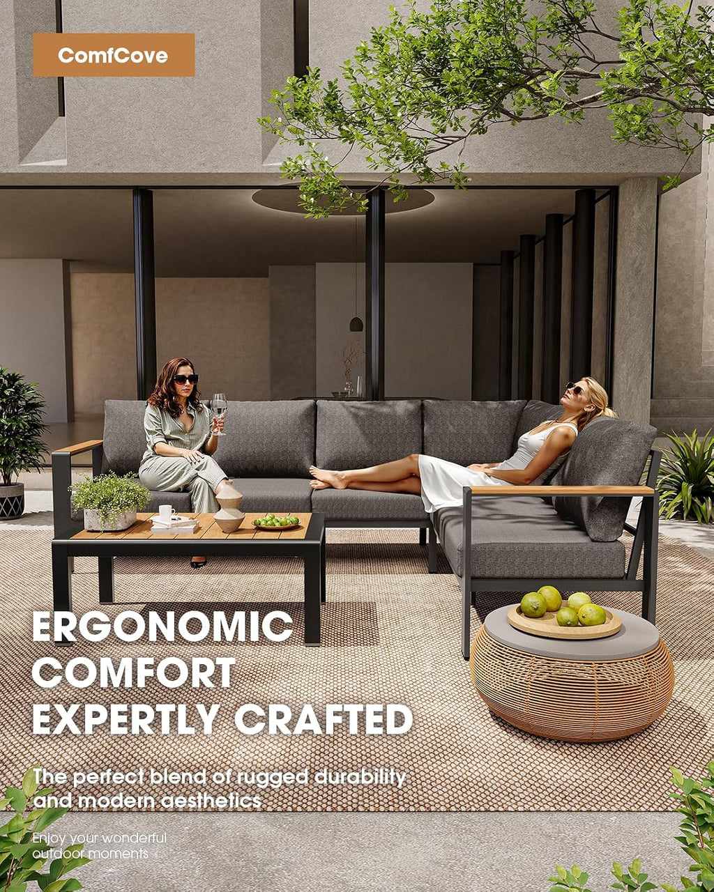 Aluminum Outdoor Patio Furniture Loveseat, All-Weather Patio Conversation Sets with Washable Thick Cushion, Morden Patio Furniture Set for Porch, Balcony, Deck, Yard, Graphite