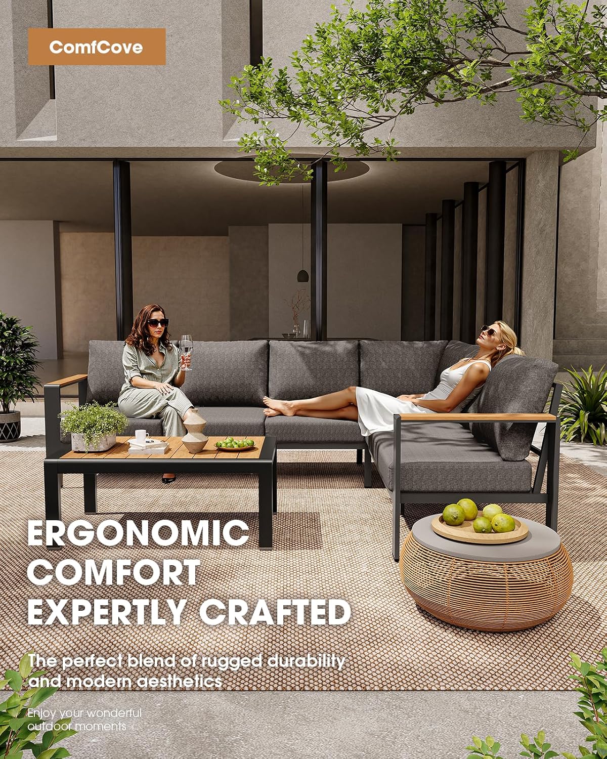 Aluminum Outdoor Patio Furniture Loveseat, All-Weather Patio Conversation Sets with Washable Thick Cushion, Morden Patio Furniture Set for Porch, Balcony, Deck, Yard, Graphite