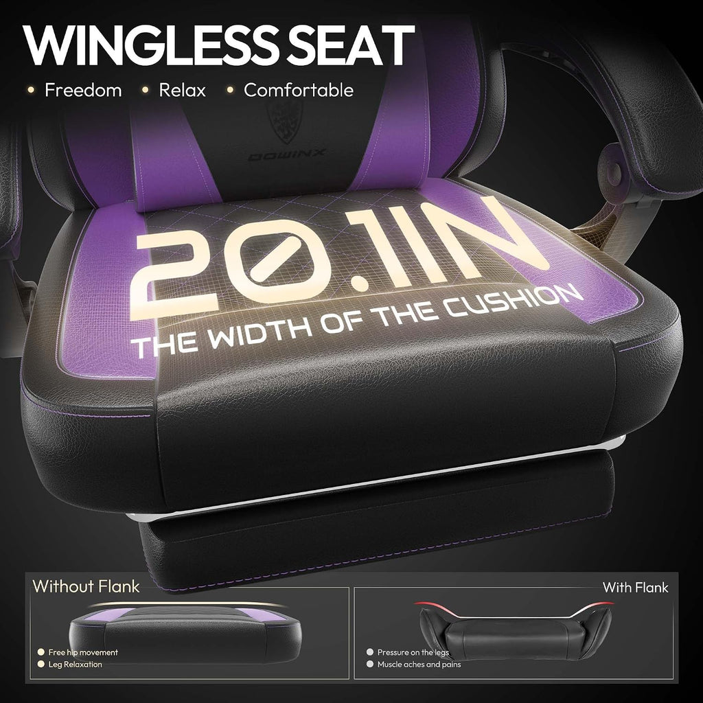 Dowinx Gaming Chair with Pocket Spring Cushion, Ergonomic Computer Chair with Massage Lumbar and Footrest for Adults, High Back Game Chair Leather for Office Gaming 300LBS, Purple New