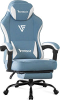 Vonesse Gaming Chair, Computer Chair Fabric with Pocket Spring Cushion, Office Chair with Footrest and Massage Lumbar Support, Reclining Gaming Chairs for Adults 250LBS (Blue)