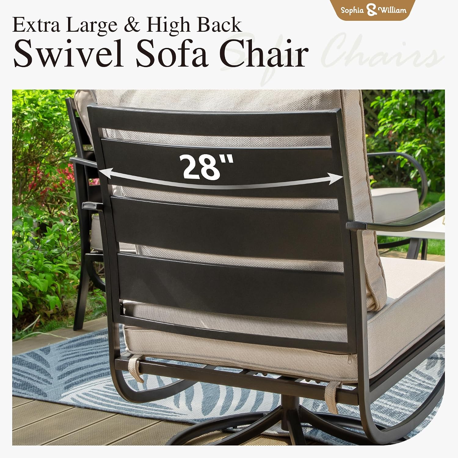 Sophia & William 2 Pieces Patio Furniture Sets Metal Sofa Chairs Patio Cushion Armchairs Swivel Sofa Chairs with Removable Cover for Garden Backyard Poolside Beige
