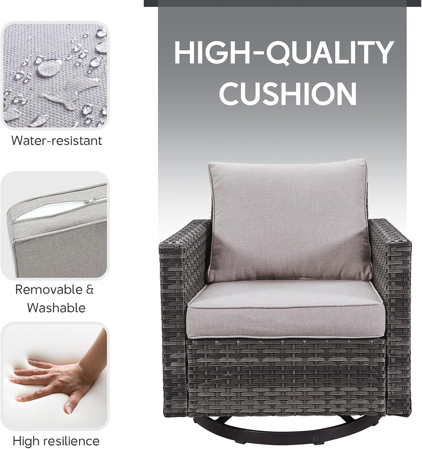 5 Piece Wicker Patio Furniture Set - Outdoor Swivel Rocker Chairs Set with 3 Seat Sofa and Ottomans, Small Patio Conversation Sets Proch Furniture for Balcony Deck - Grey/Beige