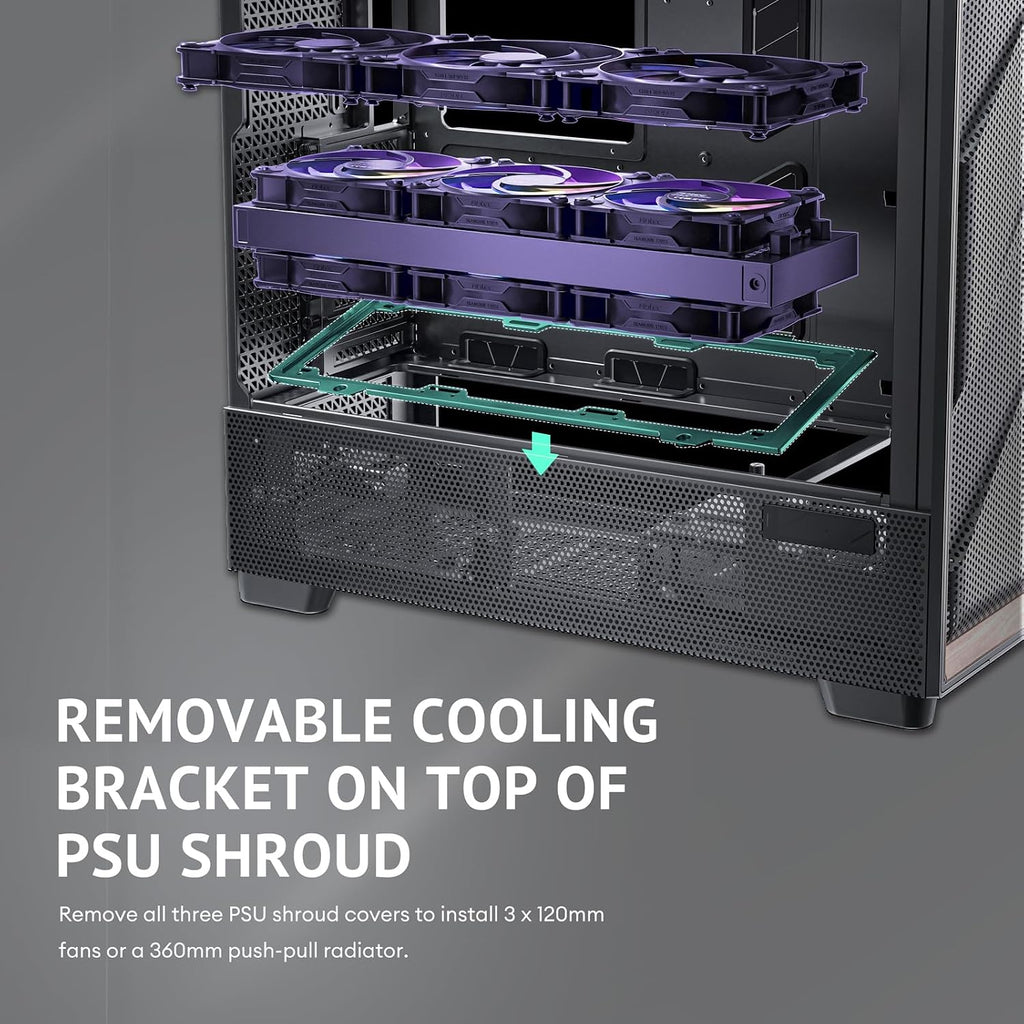 Antec Flux Pro, 6 x PWM Fans Included, High-Airflow Front Panel with Walnut Wood, iShift PSU 90° Mount, USB3.0 x 2, Type-C, 420mm Radiator Support, Temp. Display, Full-Tower E-ATX PC Case