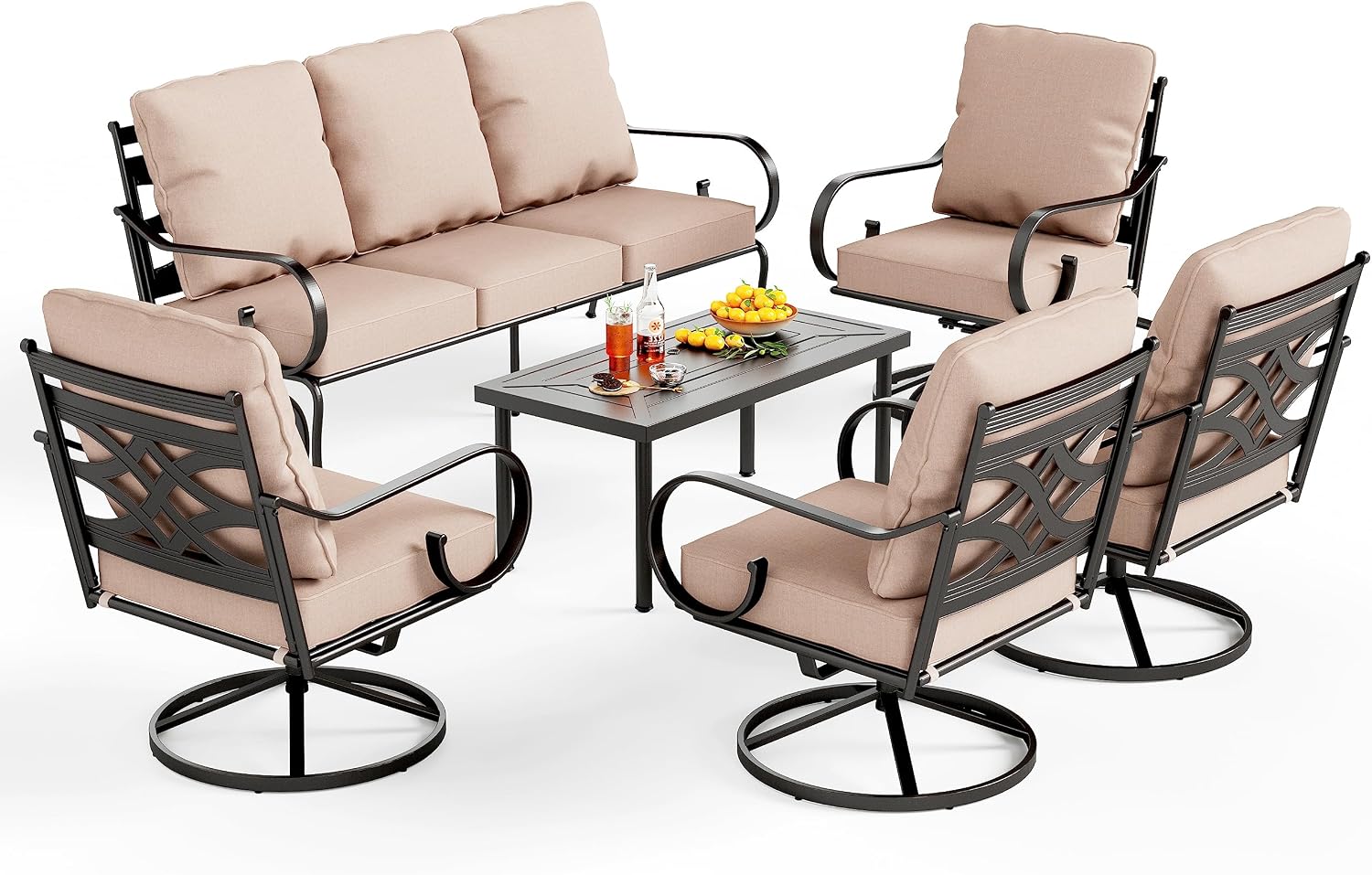 PHI VILLA Extra Large Metal Patio Furniture Sets, All-Weather Steel Frame Heavy Duty Patio Conversation Sets for Backyard, Porch and Garden