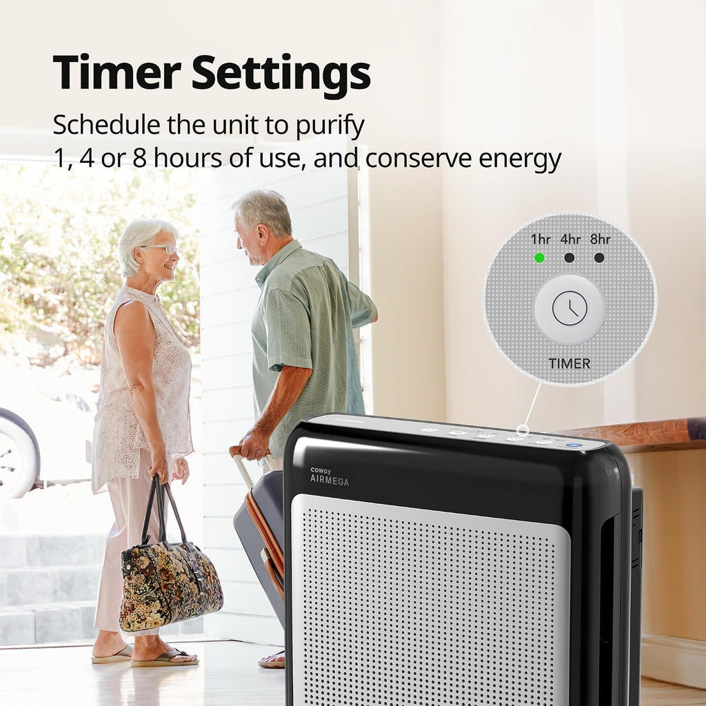 COWAY Air Purifiers for Home Up to 1,748 ft², HEPA Filter for Smoke, Allergies, Pet Dander, Odor, Air Quality Monitor, Auto & Eco Mode, Timer, Filter Indicator, 3yr Warranty, Airmega 200M Black