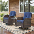 Belord Patio Wicker Chairs Swivel Rocker - Outdoor Swivel Rocking Chairs Set of 2 with Rattan Side Table, Patio Swivel Glider Chair 3 Piece Patio Furniture Sets for Deck Porch Pool Brown/Blue