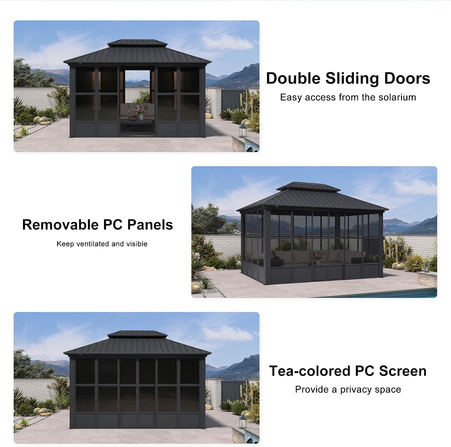 PURPLE LEAF Sunroom Solarium Screened Gazebo 10' x 13', Enclosed Gazebo with Mesh & Removable PC Panels, Magnetic Sliding Doors, Aluminum Frame for Outdoor Living Space, Backyard Lounge & Dining