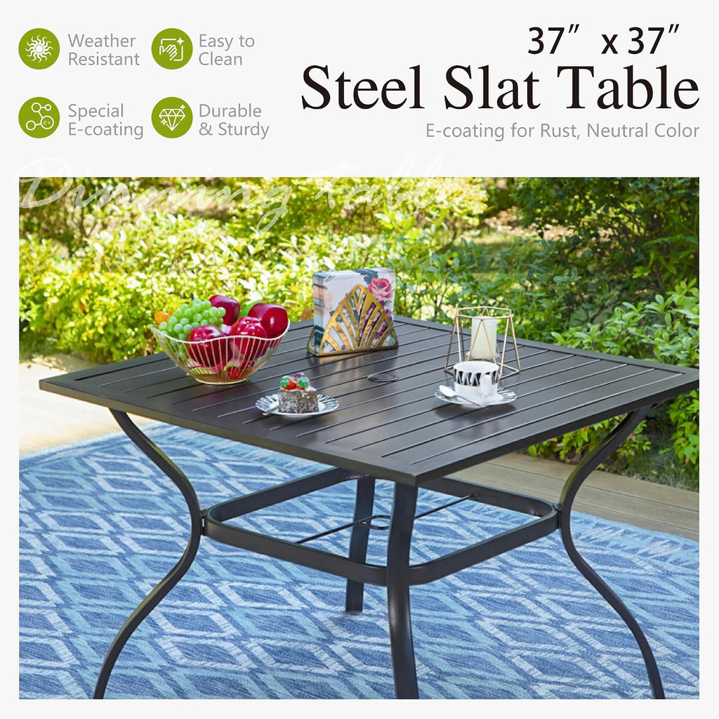 Sophia & William 5 Piece Outdoor Patio Dining Set, Outdoor Dining Table Set with 4 Foldable Textilene High Back Sling Chairs and Square Metal Table with 1.57' Umbrella Hole, Grey