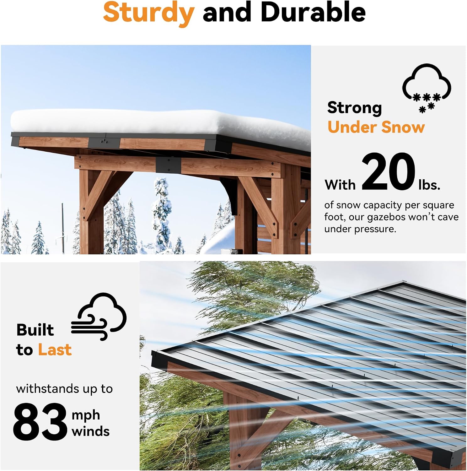 Modern Shade The Aura Cedar Wood Entertainment Bar Center, Wood Gazebo Grill Pavilion with Shelves & Paper Towel Holder, Grill Gazebo with Hardtop Steel Roof,TV Mount, Power Strip for Patio, Garden