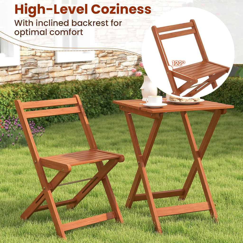 Tangkula 3 Pieces Solid Wood Patio Bistro Set with 2 Folding Chairs, Outdoor Table and Chairs Set, Balcony Furniture Set, Small Patio Set for Porch, Deck, Garden and Backyard
